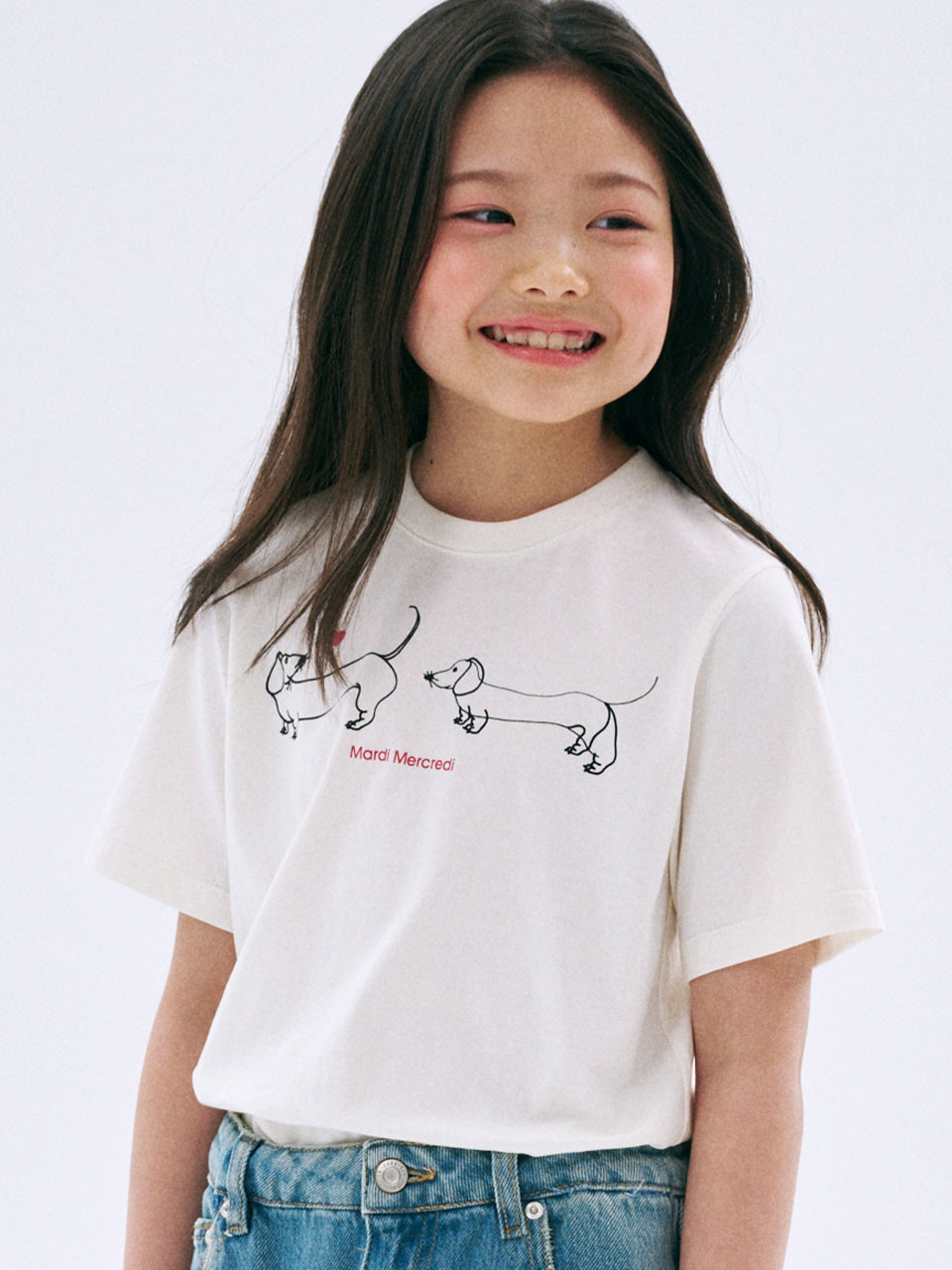 Mardi Mercredi Kids Tshirt Drawing Ddanji Line Cream 韩国 儿童纯棉T恤 画作线条小狗 奶油色