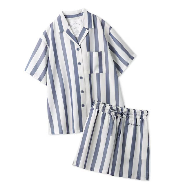Gelato Pique 春夏新品 纯棉女士条纹简约睡衣家居服套装 蓝色条纹套装 均码