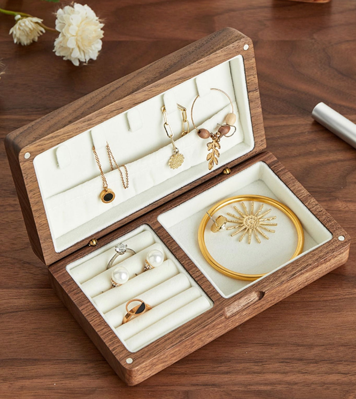 Solid Black Walnut Wood Premium Jewelry Organizer Box|黑胡桃木制 精致首饰收纳盒