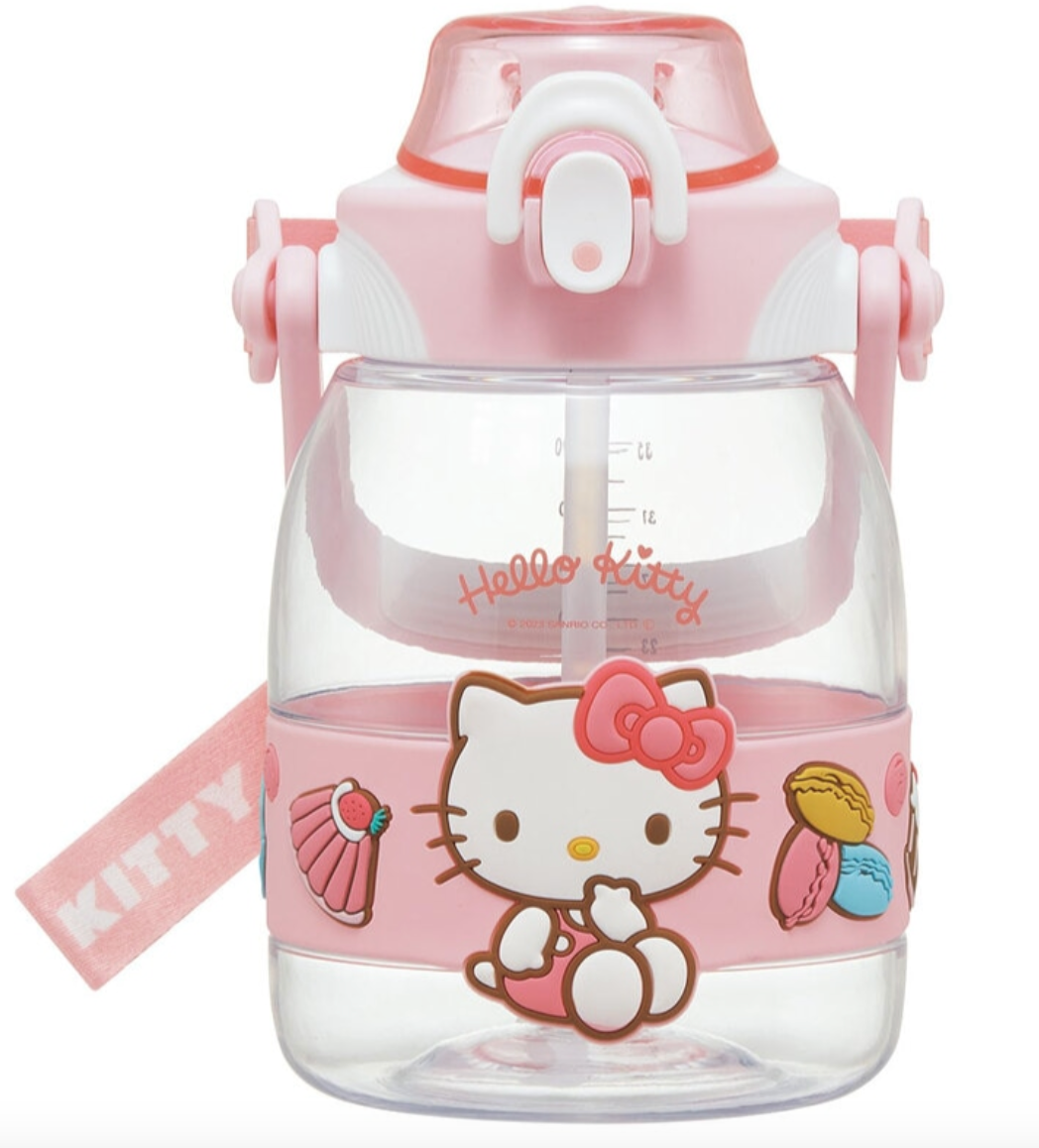 日本 Skater Hello Kitty 便携手提 斜背大肚杯 吸管杯大容量1200 ml