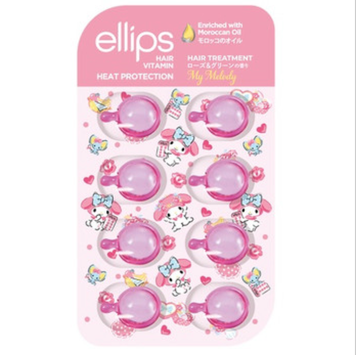 日本 SANRIO 三丽鸥 & ellips联名 :美乐蒂 精油发油胶囊 免冲洗发油 绿叶玫瑰香 8粒入