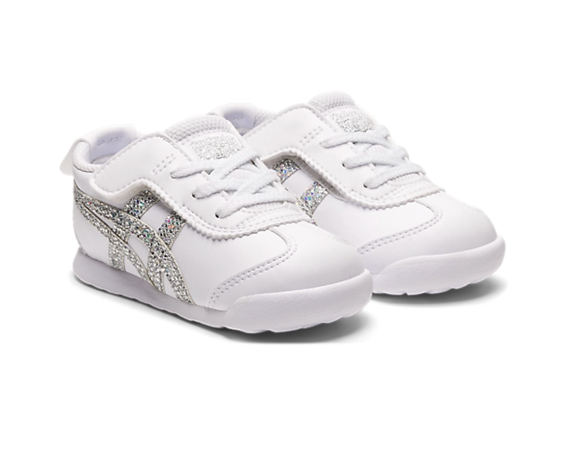 Onitsuka Tiger Kid White&Sparkling Silver Wide 鬼冢虎 儿童款 白色&银色亮片 双侧开口 宽版