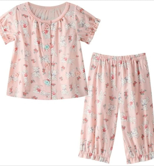 日本 combimini 新款超柔棉粉兔子家居服套装