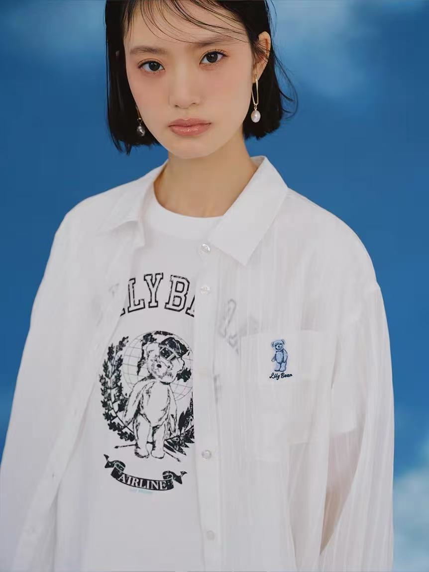 Lily Brown Scrunchie Set Sheer Shirt White 日本 LILY BROWN 26夏季新品 条纹衬衫 防晒罩衫 搭配同色大肠发圈 白色 均码