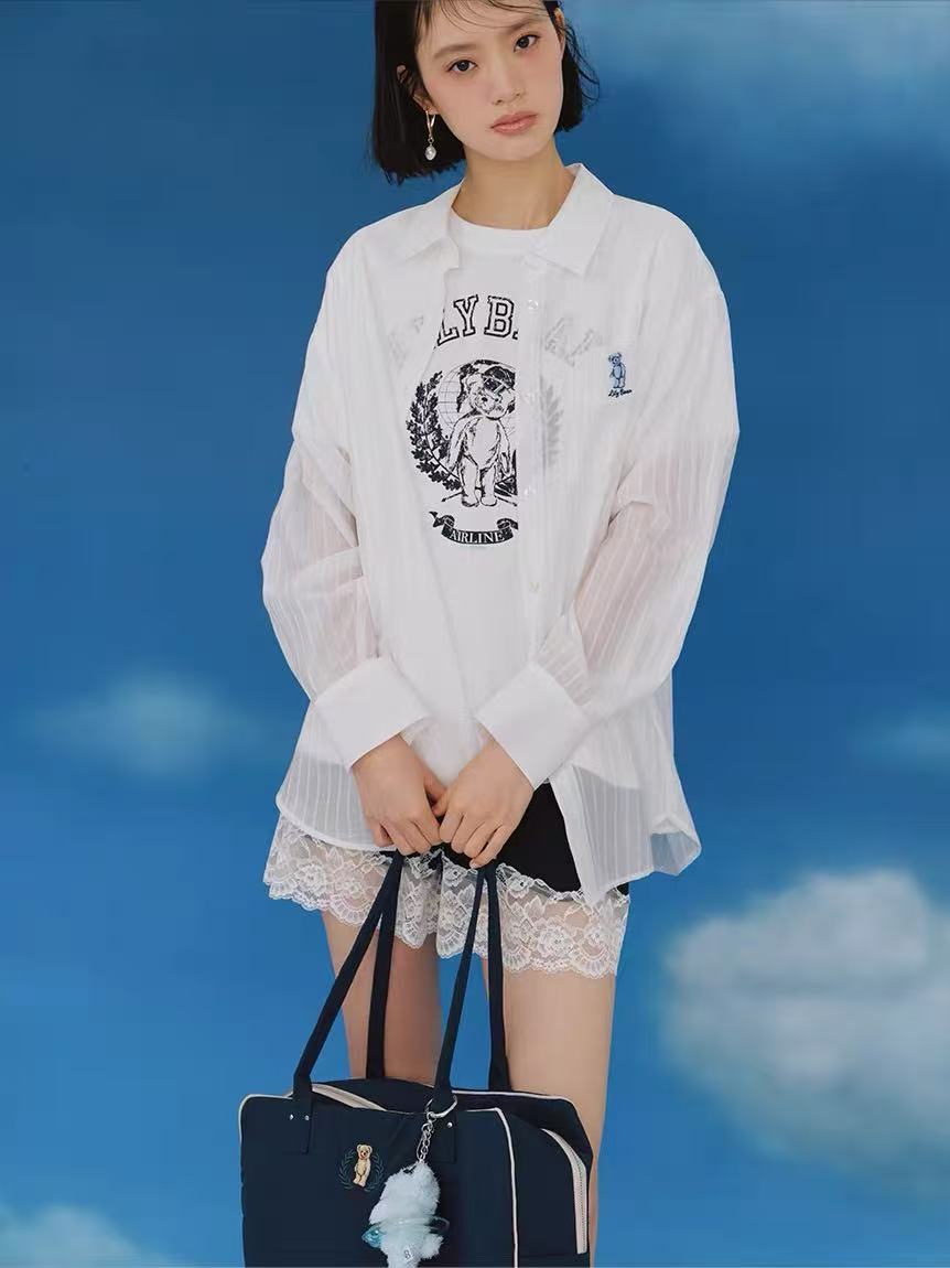 Lily Brown Scrunchie Set Sheer Shirt White 日本 LILY BROWN 26夏季新品 条纹衬衫 防晒罩衫 搭配同色大肠发圈 白色 均码