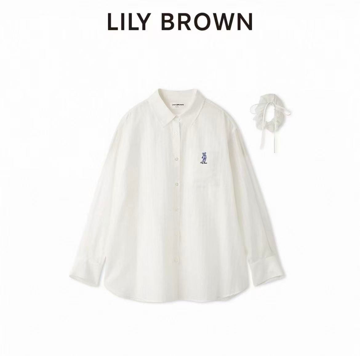Lily Brown Scrunchie Set Sheer Shirt White 日本 LILY BROWN 26夏季新品 条纹衬衫 防晒罩衫 搭配同色大肠发圈 白色 均码