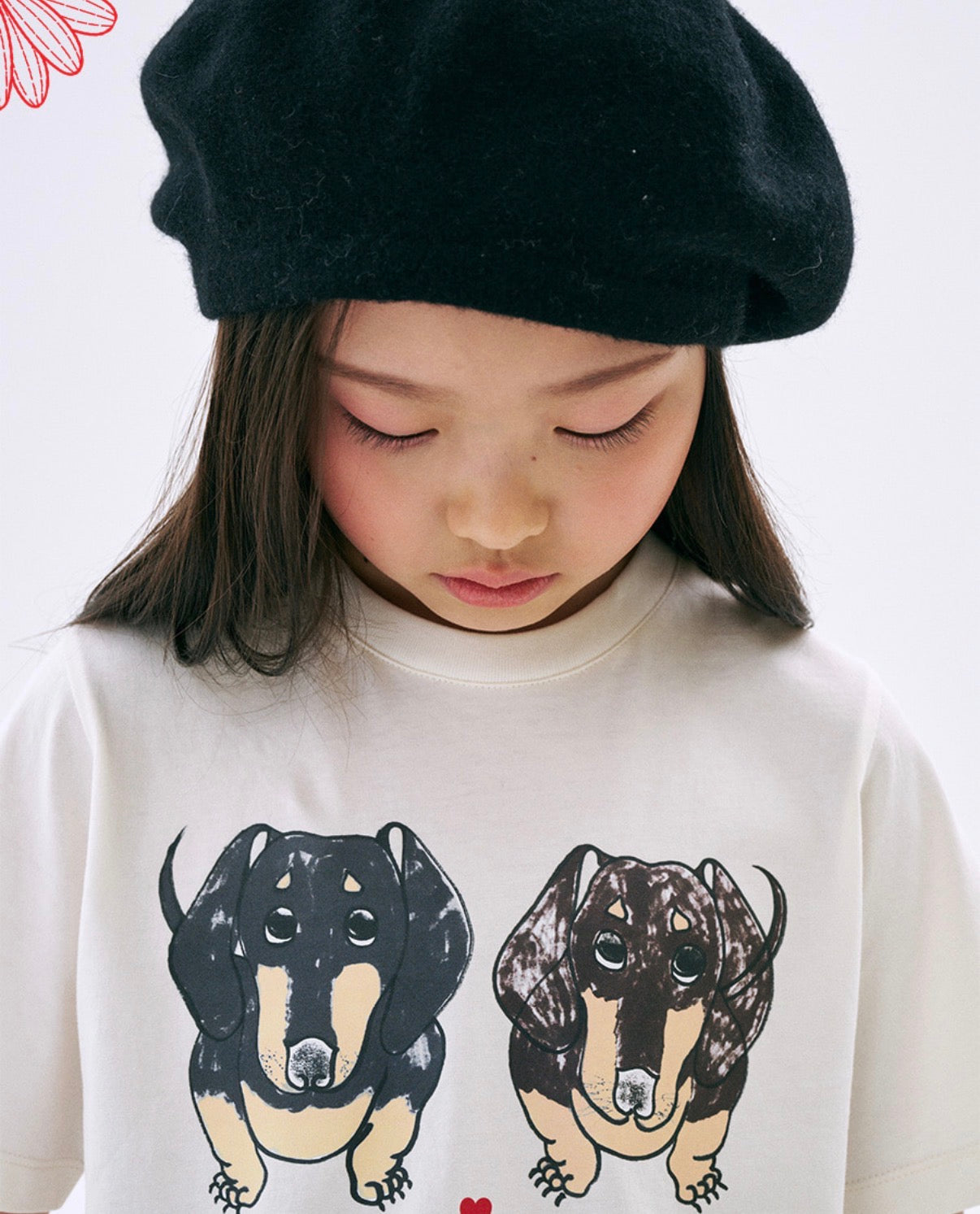 Mardi Mercredi Kids Tshirt Drawing Ddanji Twin Cream 韩国 儿童纯棉T恤 画作双胞小狗 奶油色