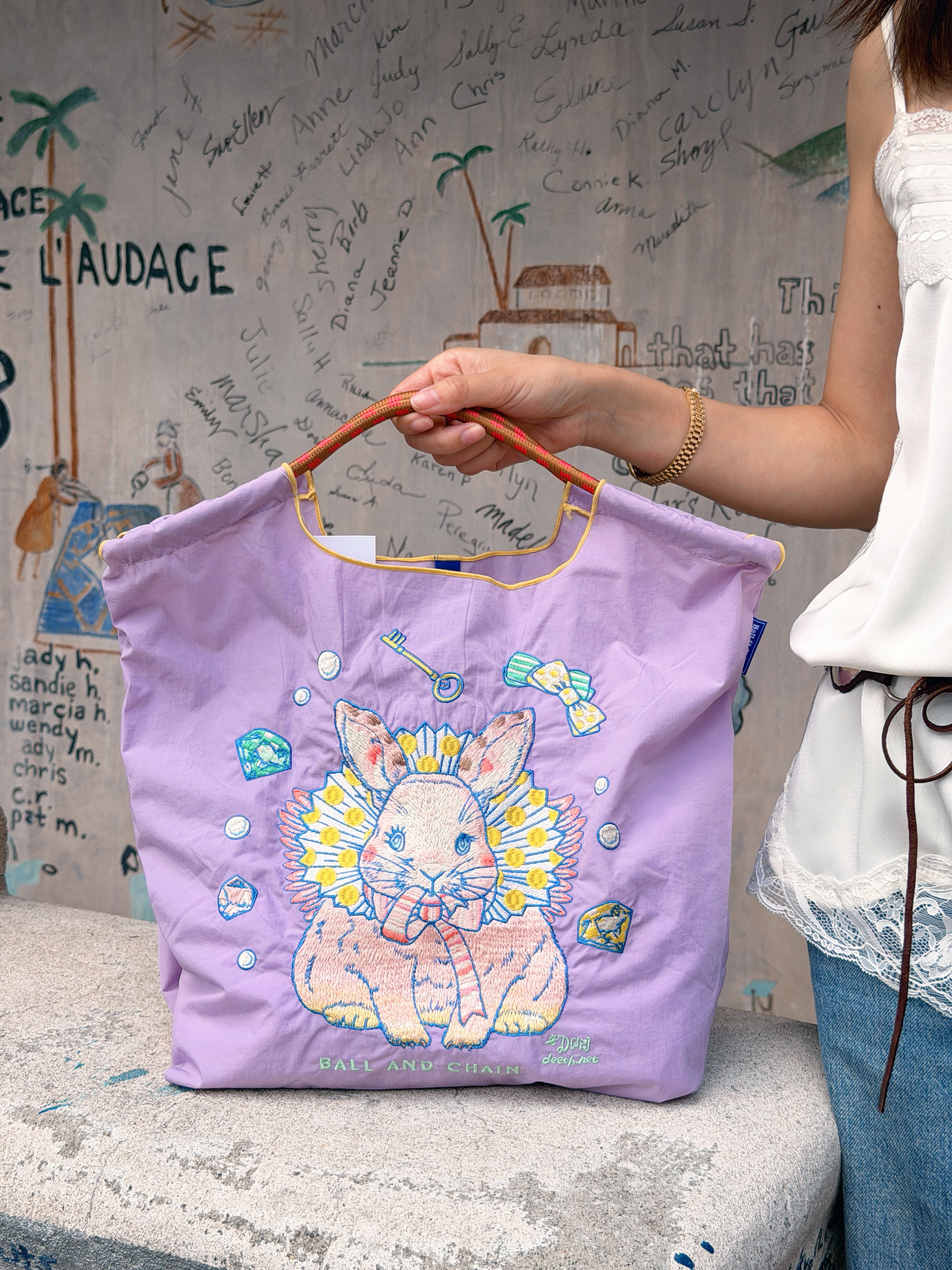 ball&chain Rabbit M 日本 ball&chain 联名购物袋 薰衣草紫色兔子 中号