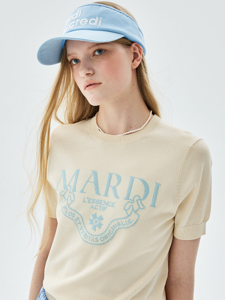 Mardi Mercredi Actif Classic Knit Top Cream Sky Blue One Size 韩国Actif系列 经典logo针织短袖 奶油蓝 均码