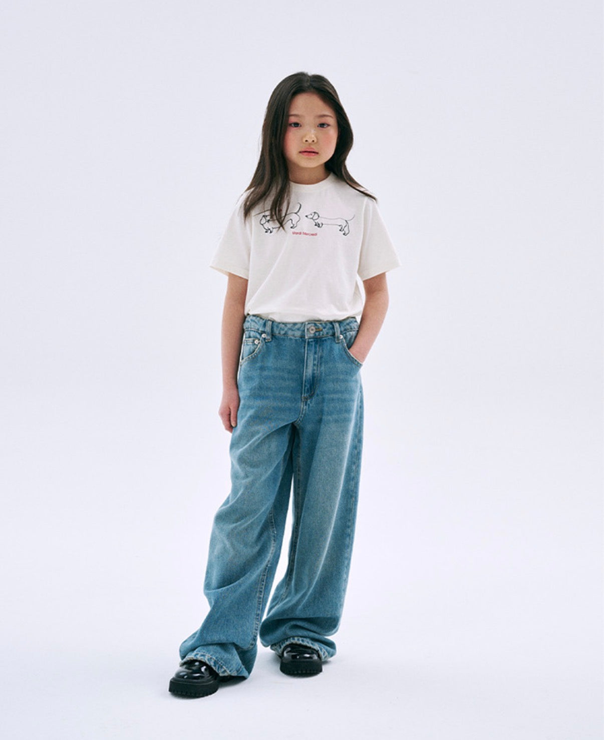 Mardi Mercredi Kids Tshirt Drawing Ddanji Line Cream 韩国 儿童纯棉T恤 画作线条小狗 奶油色