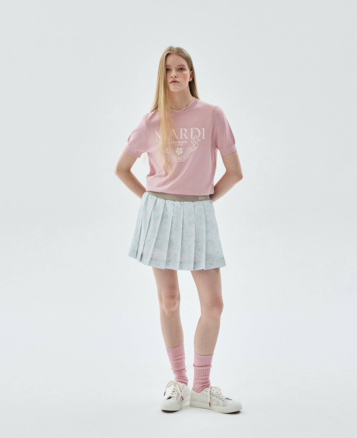 Mardi Mercredi Actif Classic Knit Top Cream Pink Irovy One Size 韩国Actif系列 经典logo针织短袖 粉色 均码