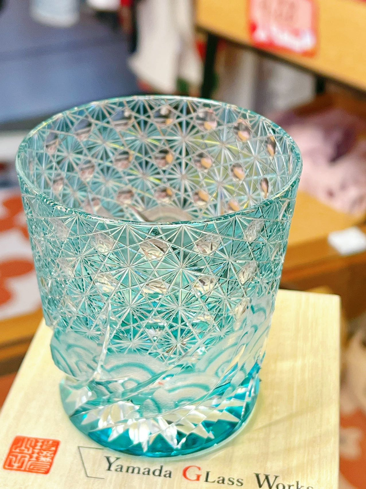 Yamada Glass Edo Kiriko Sazanami Amber Green Whiskey Tumbler Glass #YG00014 260ml日本Yamada山田硝子 江户切子 漣系列 威士忌杯 琥珀綠 YG00014 约260ml