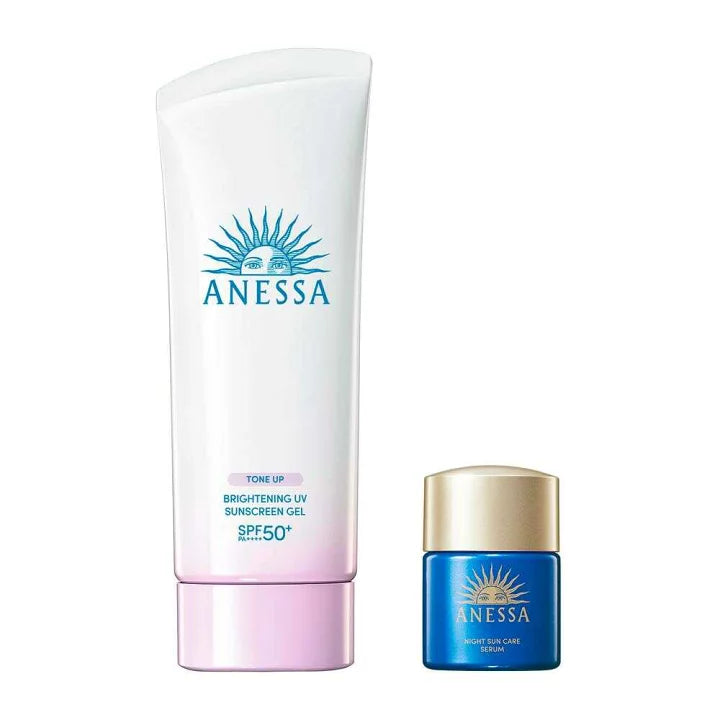 日本资生堂ANESSA 安耐晒 2024年限定套装 SPF50+PA++++美白防晒霜啫喱90g+ 夜用防晒修复乳12ml
