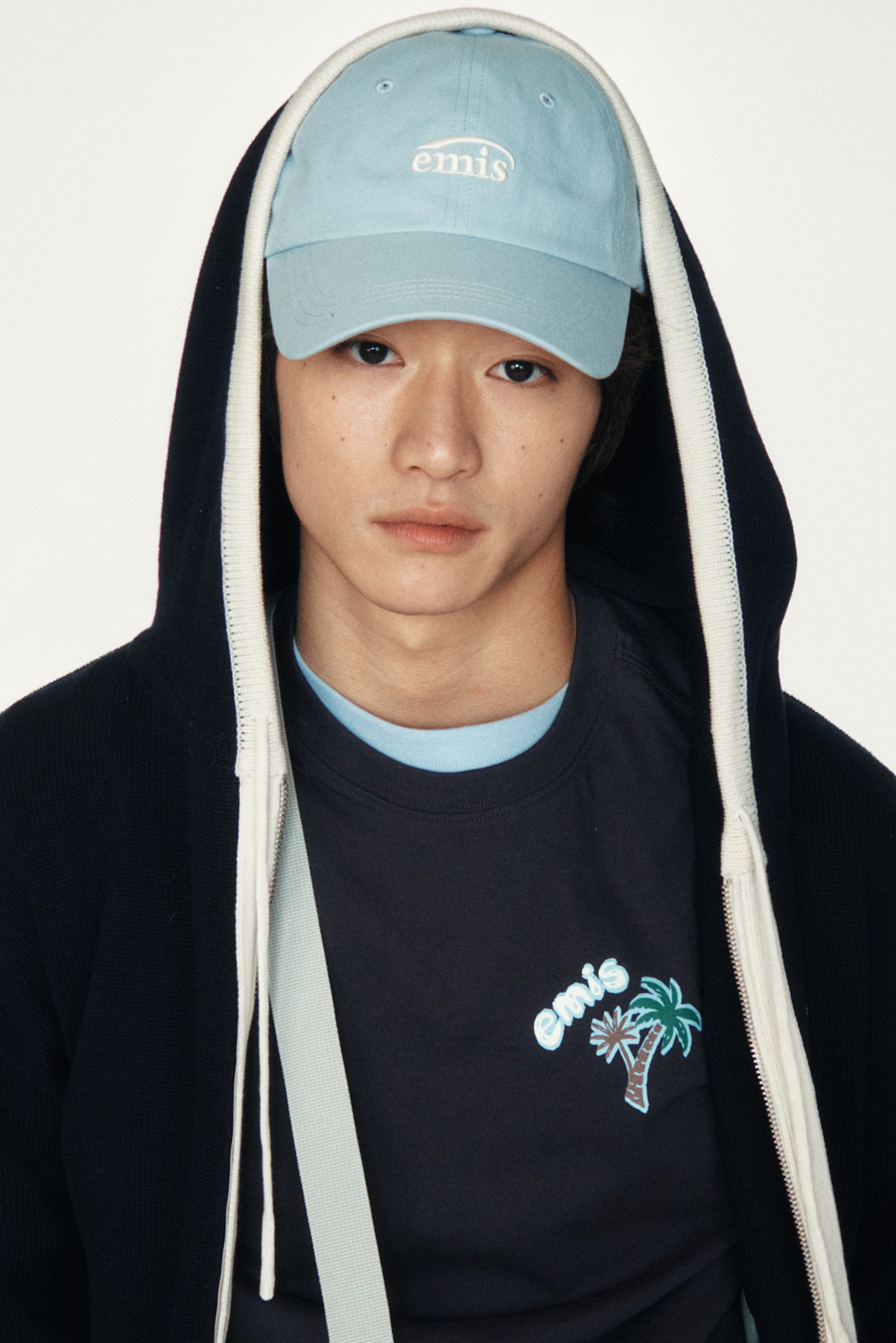 emis Small Logo Ball Cap Pastel Blue 韩国 emis 棒球帽 粉蓝 白色刺绣小标