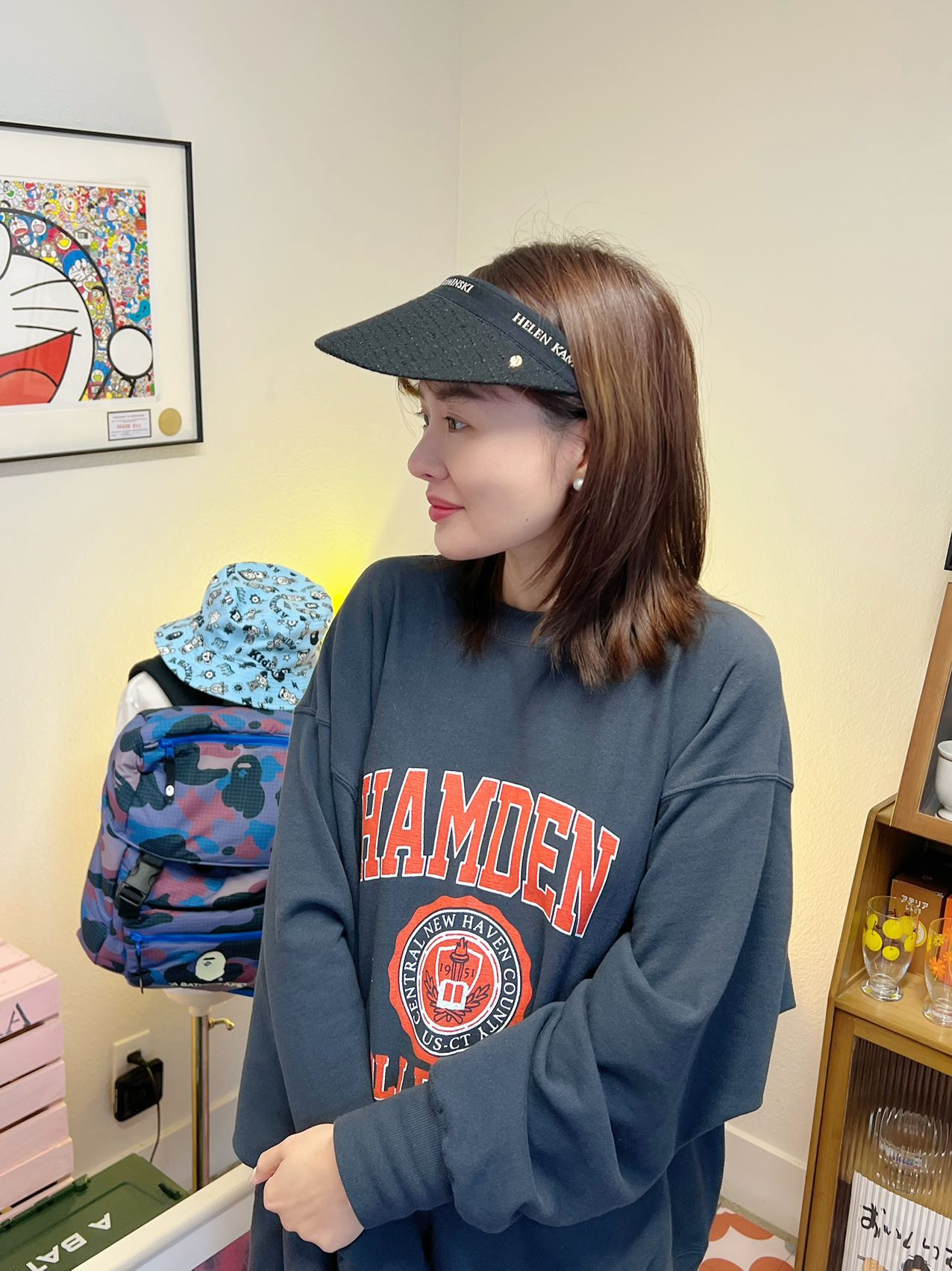 日本 HELEN KAMINSKI新款 防晒50+ ZINNIA 布克莱面料防晒帽空顶草帽 Black 黑色 黑logo