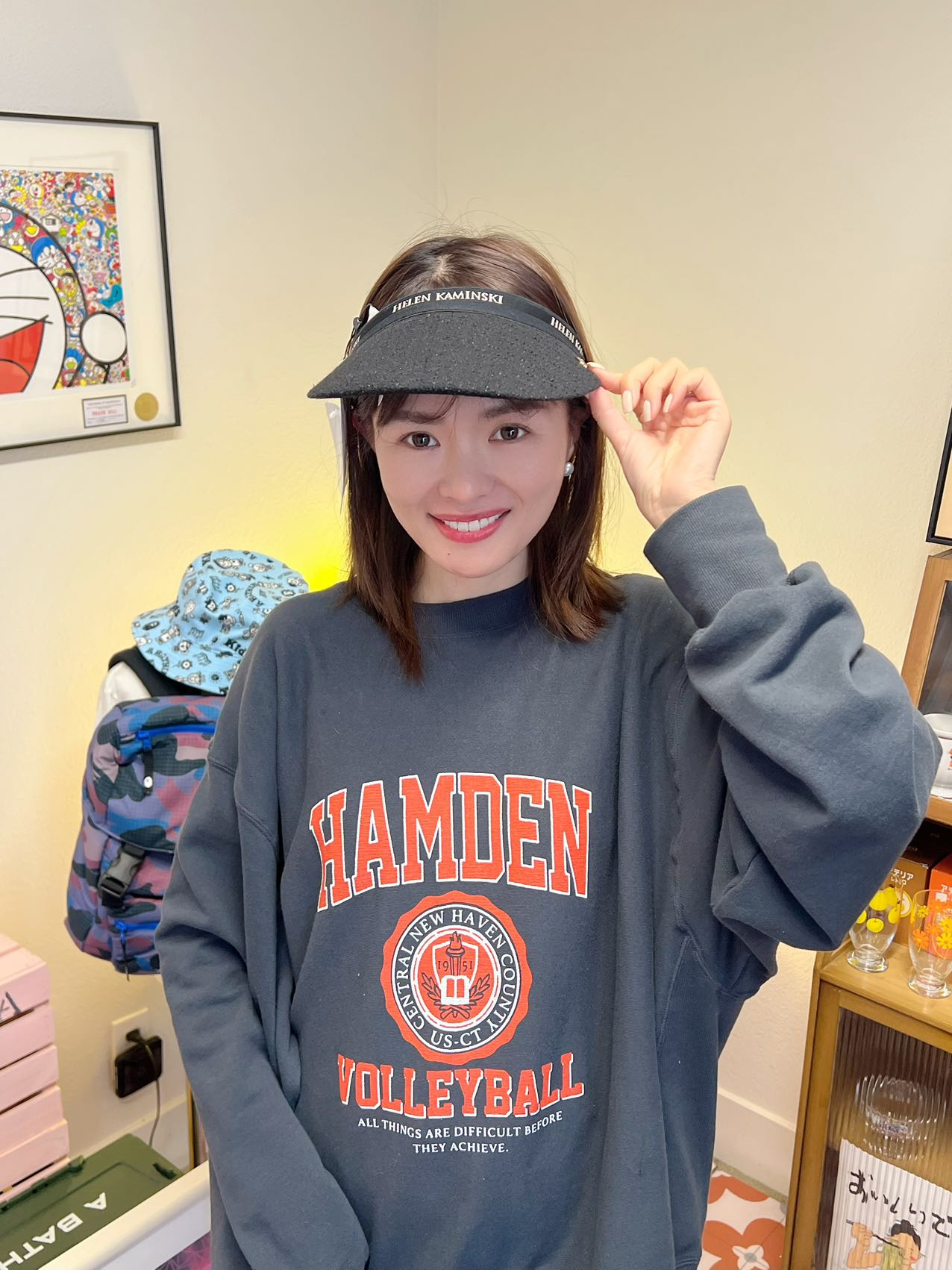 日本 HELEN KAMINSKI新款 防晒50+ ZINNIA 布克莱面料防晒帽空顶草帽 Black 黑色 黑logo