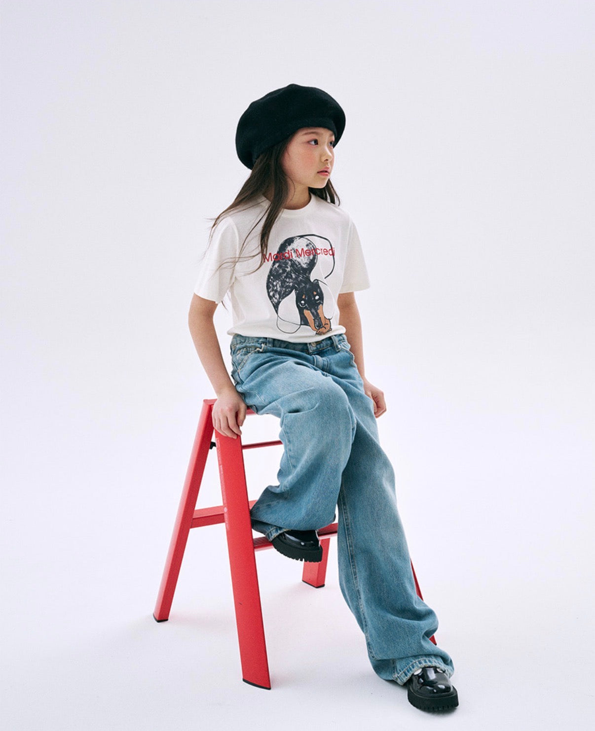 Mardi Mercredi Kids Tshirt Drawing Ddanji Rest Cream 韩国 儿童纯棉T恤 画作休息小狗 奶油色
