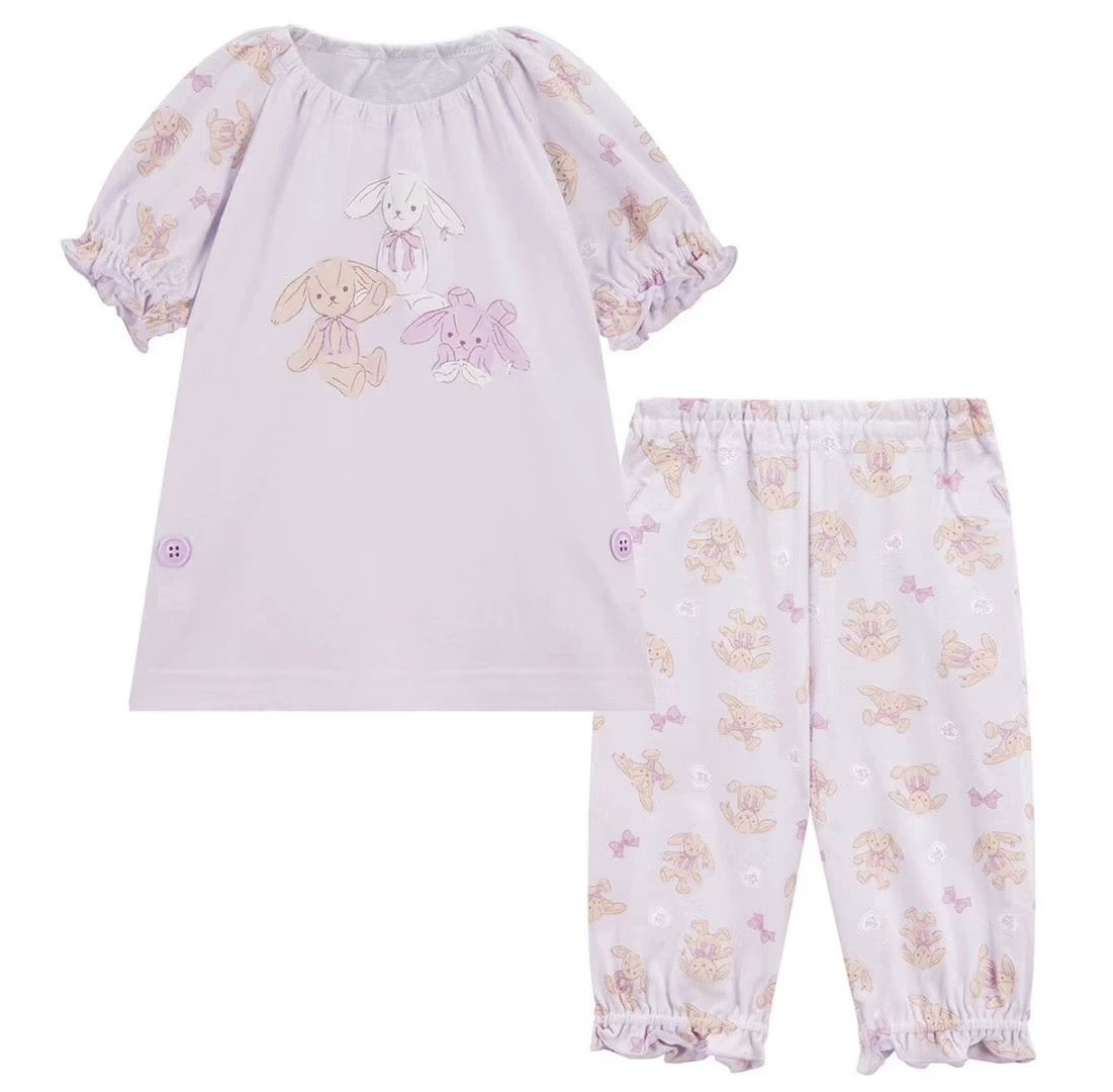 日本 combimini 新款超柔棉紫色兔子 家居服套装