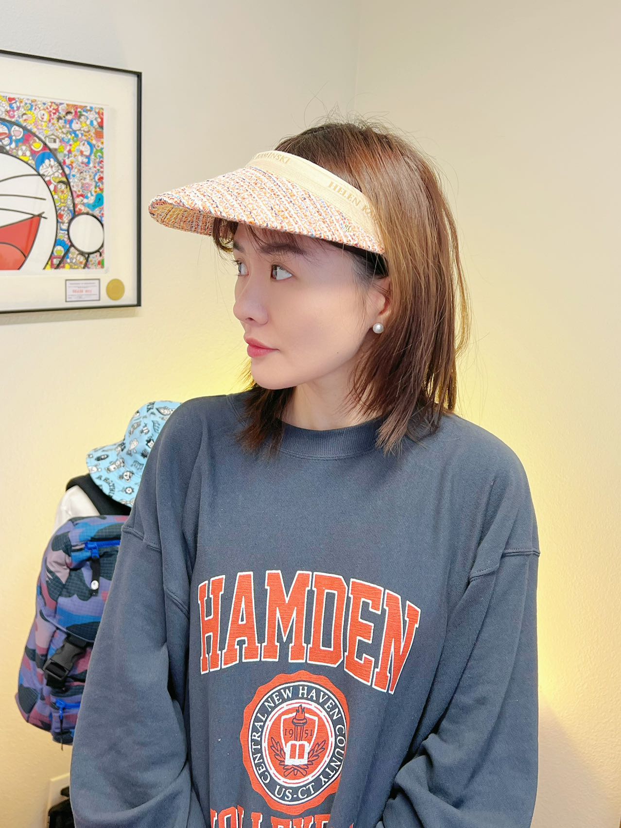 日本 HELEN KAMINSKI新款 防晒50+ ZINNIA 布克莱面料防晒帽空顶草帽 Sunset blend 混合色 白logo