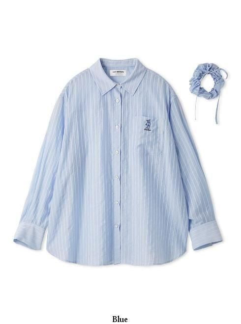 Lily Brown Scrunchie Set Sheer Shirt Blue 日本 LILY BROWN 26夏季新品 条纹衬衫 防晒罩衫 搭配同色大肠发圈 蓝紫色 均码