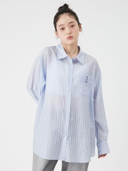 Lily Brown Scrunchie Set Sheer Shirt Blue 日本 LILY BROWN 26夏季新品 条纹衬衫 防晒罩衫 搭配同色大肠发圈 蓝紫色 均码