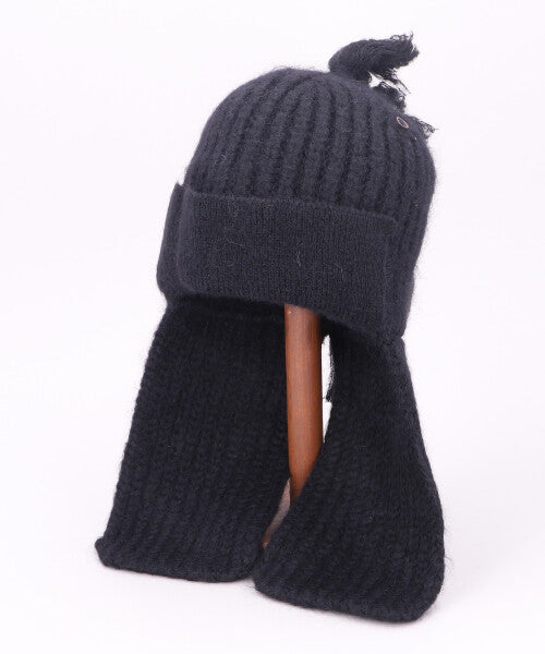 CA4LA Black Knit Beanie with Ear Flaps 马先生针织帽 均码 黑色