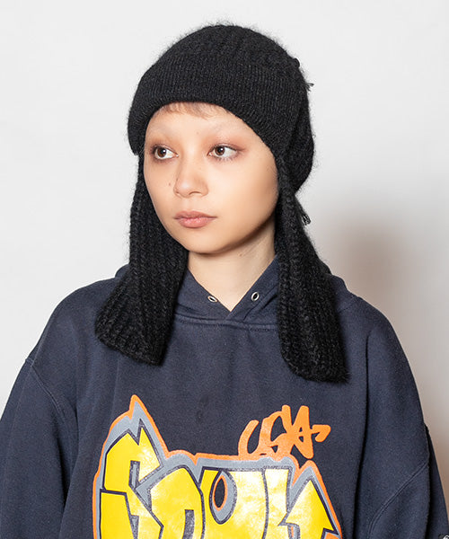 CA4LA Black Knit Beanie with Ear Flaps 马先生针织帽 均码 黑色