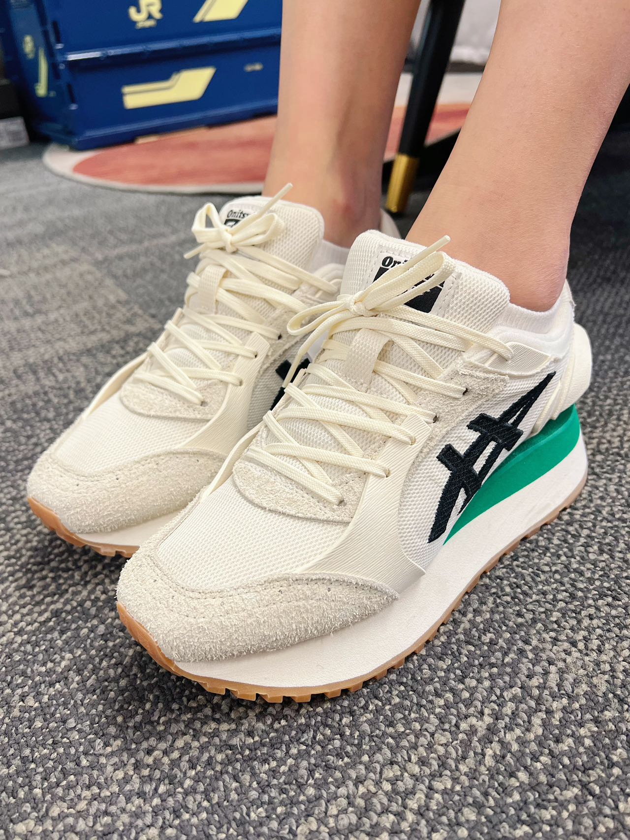 Onitsuka Tiger鬼冢虎 MOAGE CO 舒适系带休闲老爹鞋 厚底增高 米色【材质:织物+牛剖皮革】