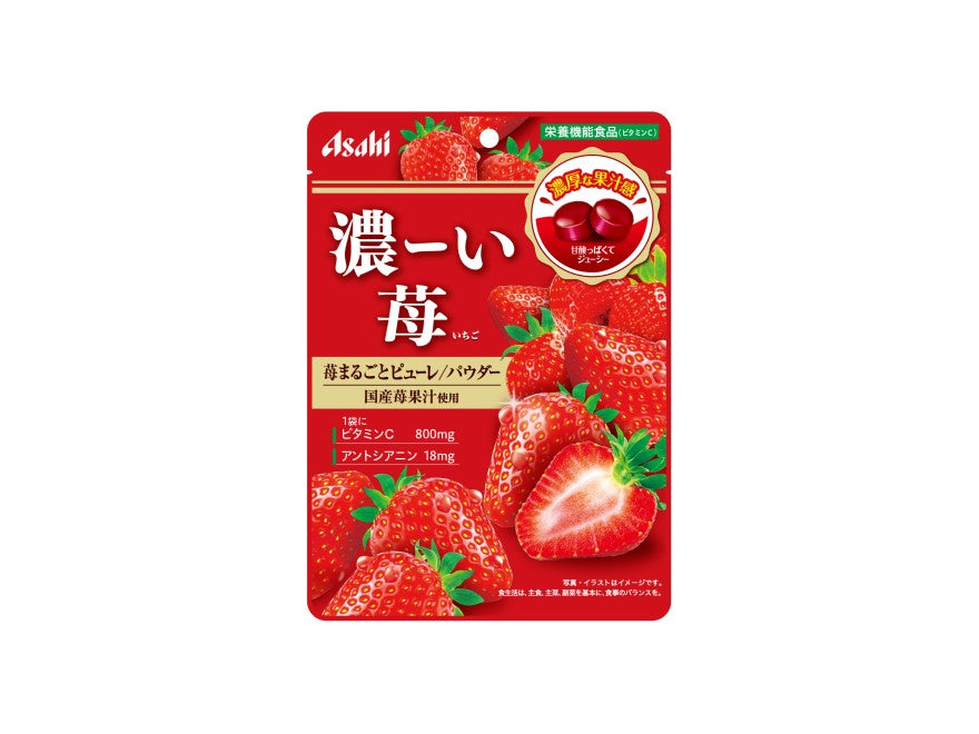 日本Asahi朝日 【营养机能食品】含维生素C和花青素 浓郁草莓糖果 84g(赏味期限03/2026y)
