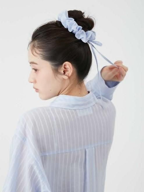 Lily Brown Scrunchie Set Sheer Shirt Blue 日本 LILY BROWN 26夏季新品 条纹衬衫 防晒罩衫 搭配同色大肠发圈 蓝紫色 均码