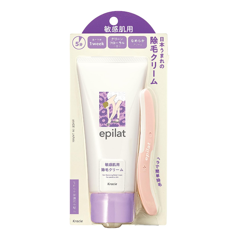 日本嘉娜宝脱毛膏 Epilat 敏感肌 手臂腋下比基尼区全身可用 (含刮棒)150g