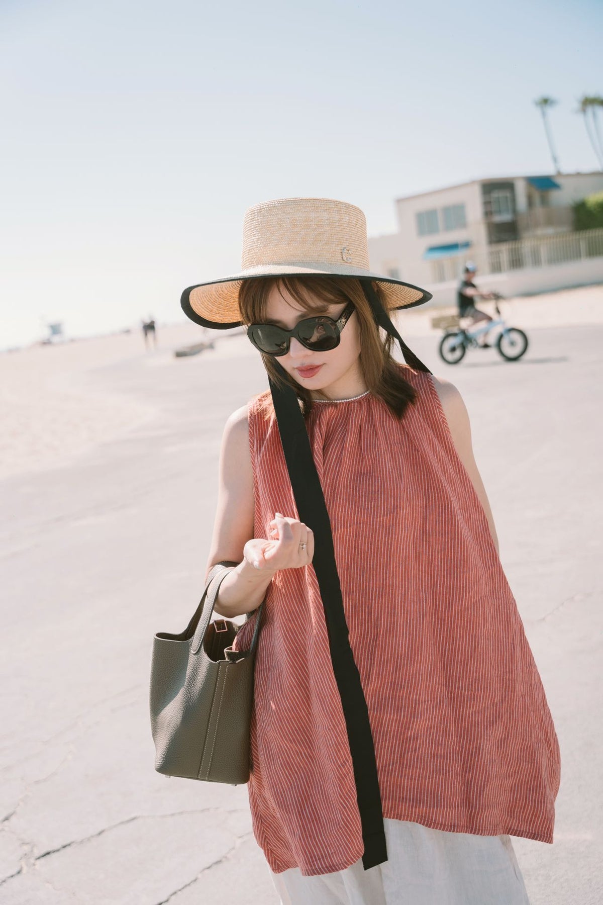 CA4LA Straw Sun Hat 法式平顶大帽檐 防晒帽 均码