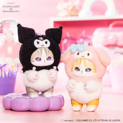 Mofusand x Sanrio Characters Kiramekko Plush Keychain Blind Box (1 Random Design) 猫福珊迪x三丽鸥限定联名挂件盲盒 1个(6种款式随机)