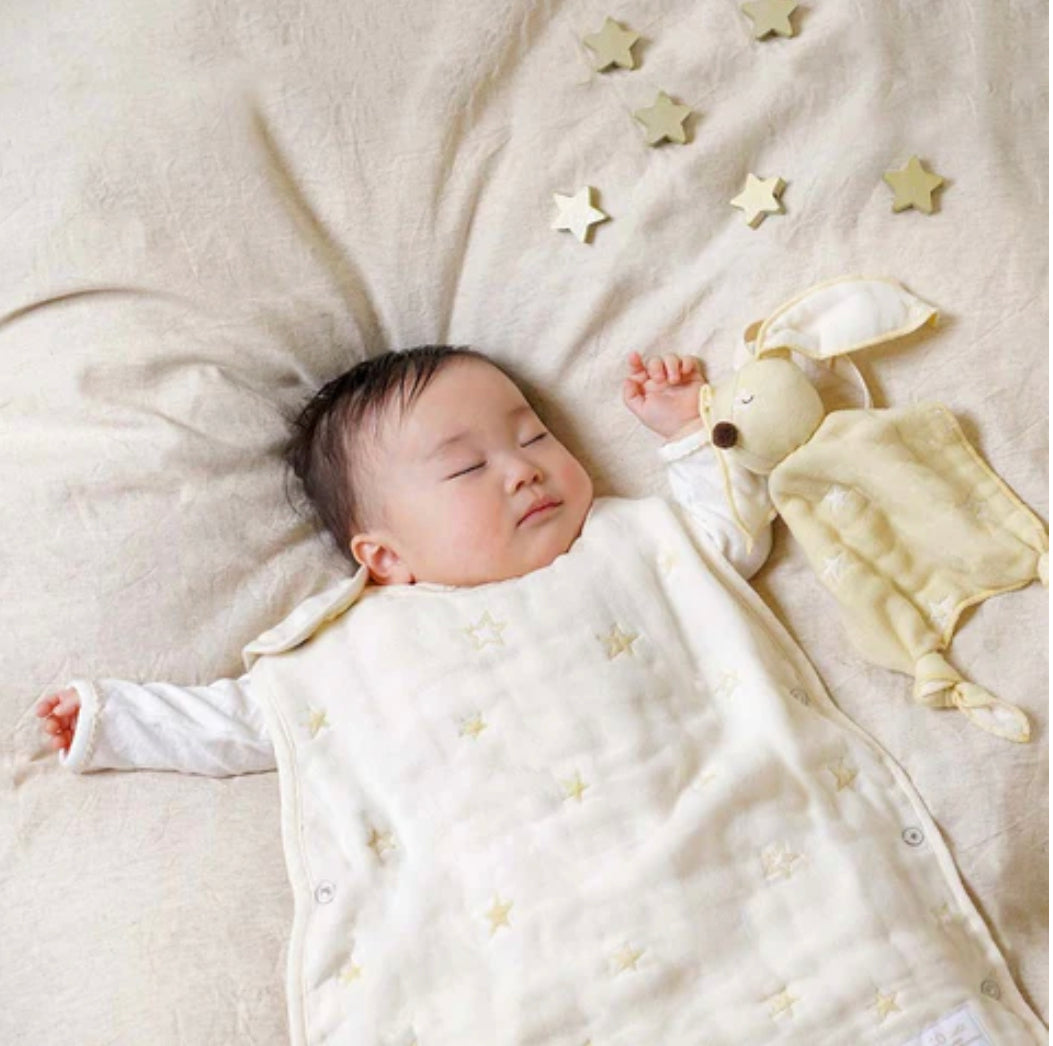 日本 10mois星彩幻梦六层纱布婴儿睡袋春夏秋季宝宝防踢被四季通用 (0-3岁),白色星星图案