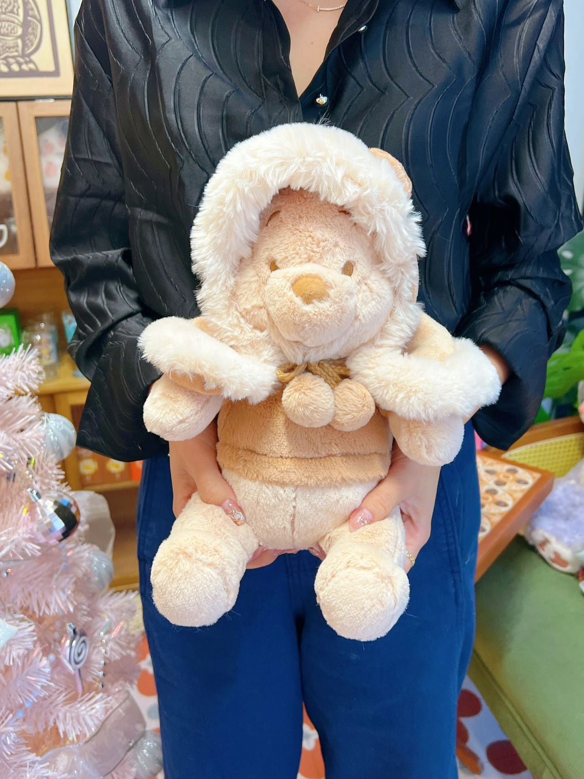 Tokyo Disney 东京迪斯尼 冬季限定奶茶噗噗公仔 维尼 pooh 帽子可以脱下来
