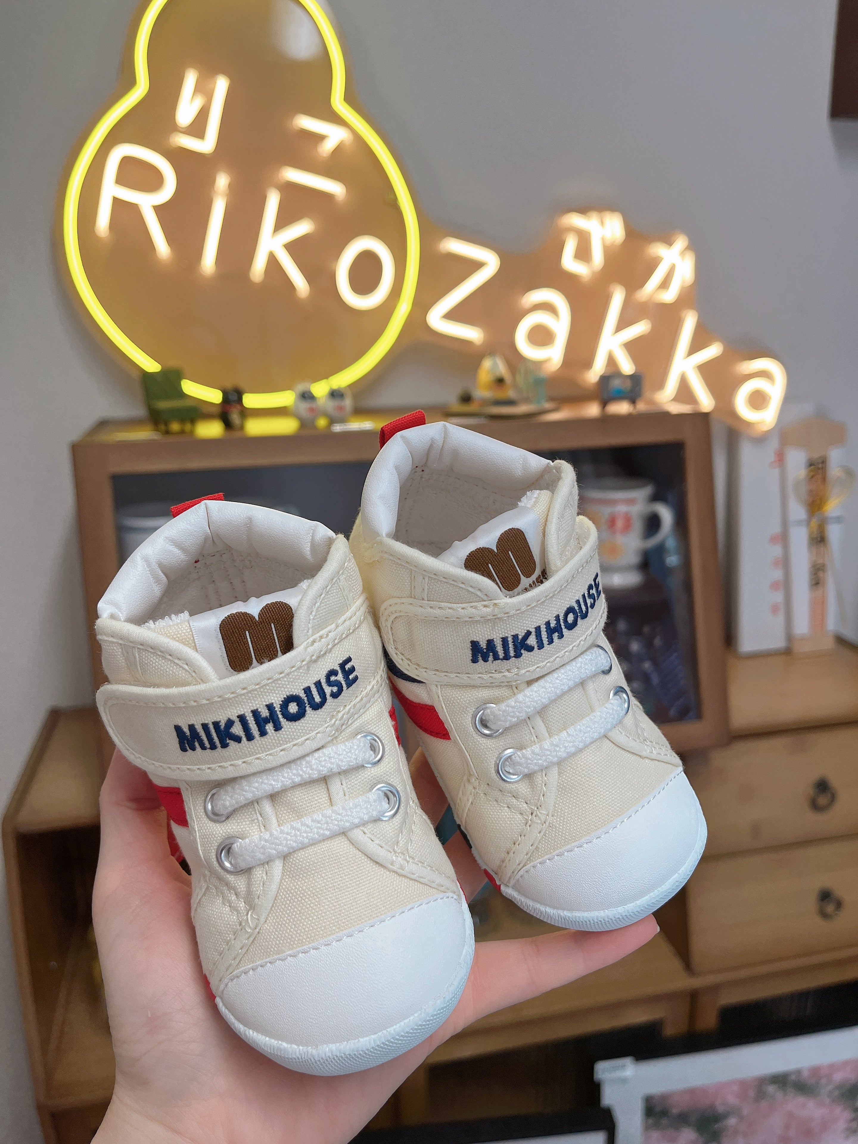 日本MIKIHOUSE 红蓝条纹包头学步鞋 一段学步鞋(默认无盒,有需要联系客服)