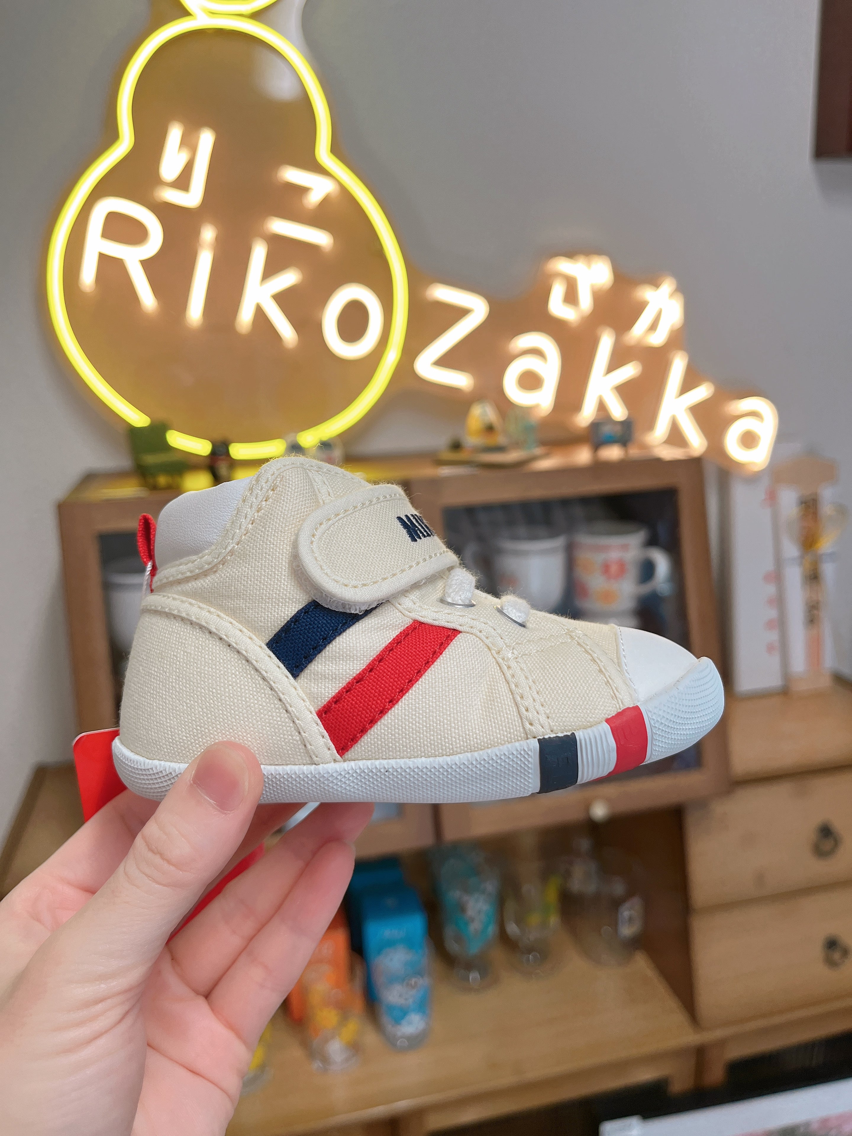 日本MIKIHOUSE 红蓝条纹包头学步鞋 一段学步鞋(默认无盒,有需要联系客服)