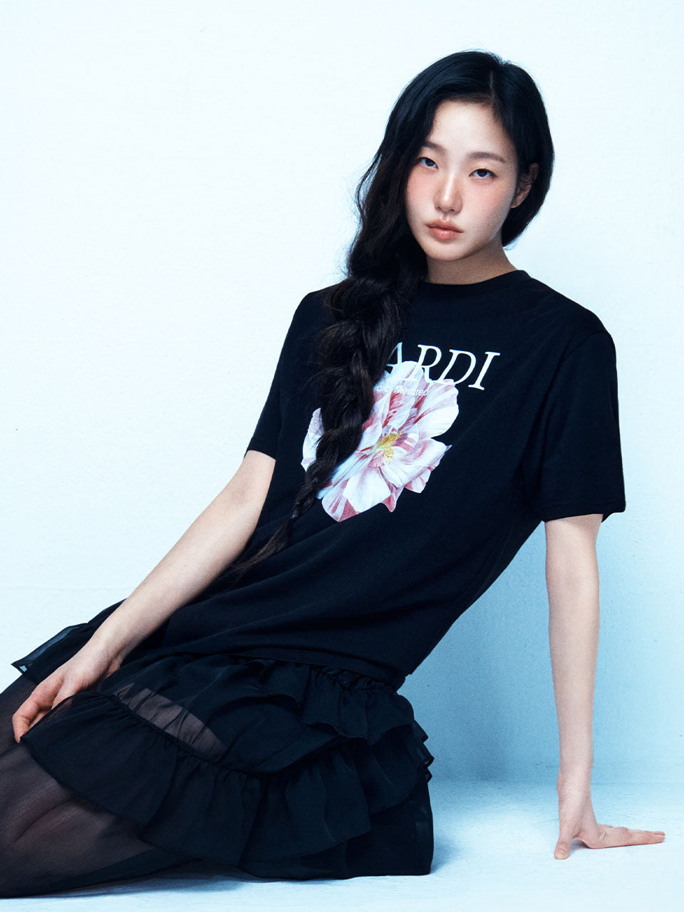 ⭐️韩国 MARDI MERCREDI 玫瑰印花款纯棉T 均码 黑色
