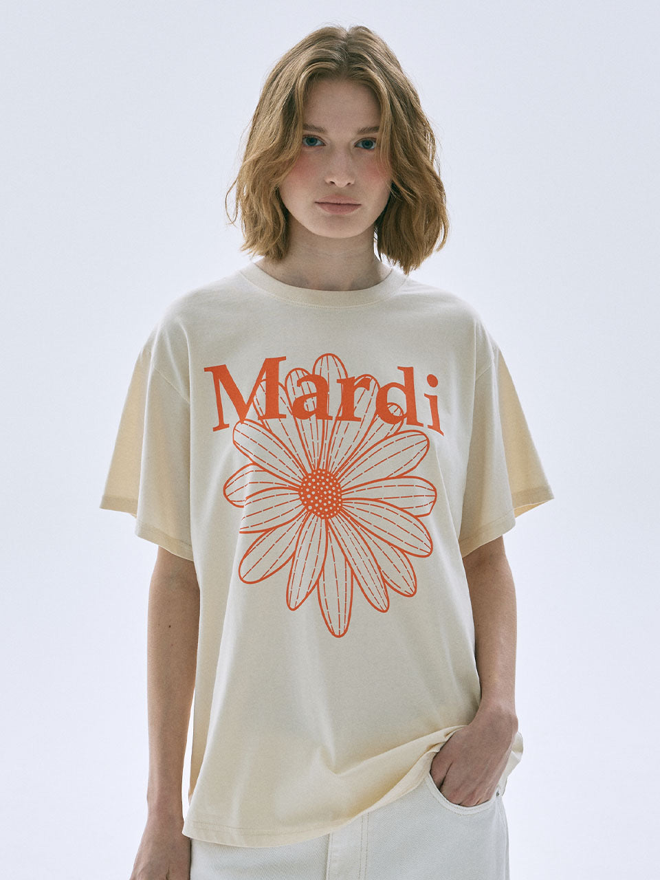 ⭐️韩国 MARDI MERCREDI 小雏菊印花短袖T恤 奶油色搭配橘色印花雏菊 均码
