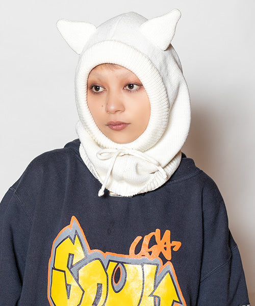 CA4LA White Cat Ear Knit Balaclava White 秋冬羊毛混纺 猫耳帽 均码 白色
