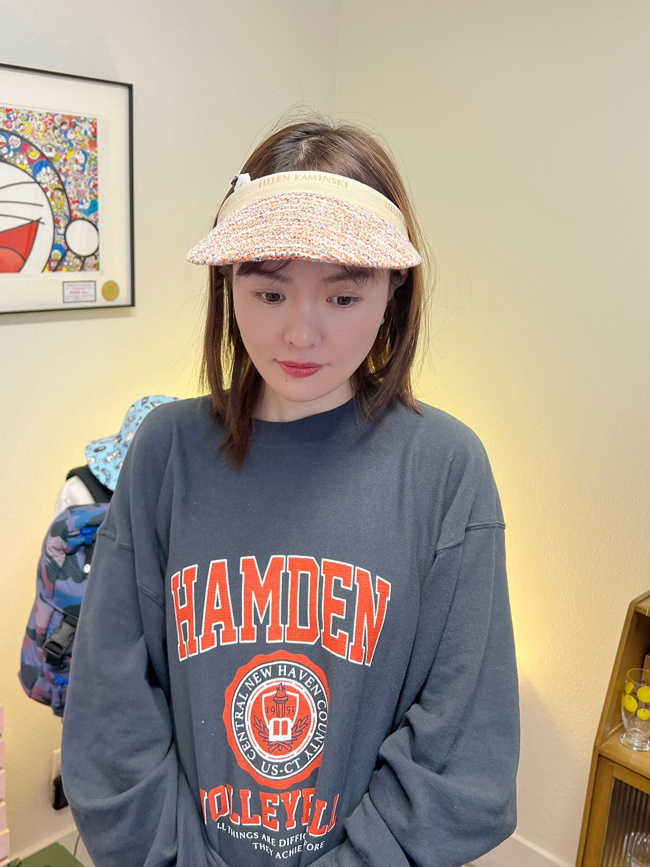 日本 HELEN KAMINSKI新款 防晒50+ ZINNIA 布克莱面料防晒帽空顶草帽 Sunset blend 混合色 白logo