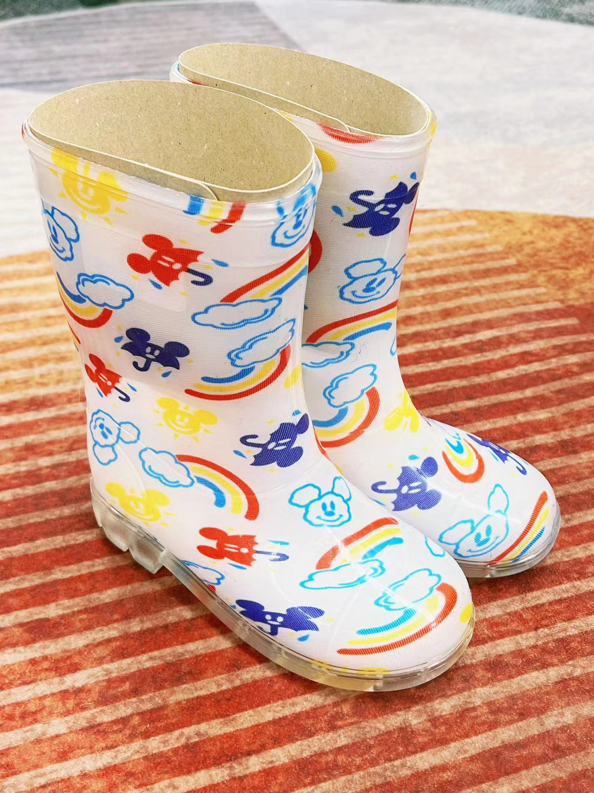 Tokyo Disney 东京迪斯尼 儿童雨靴 米奇彩虹图案