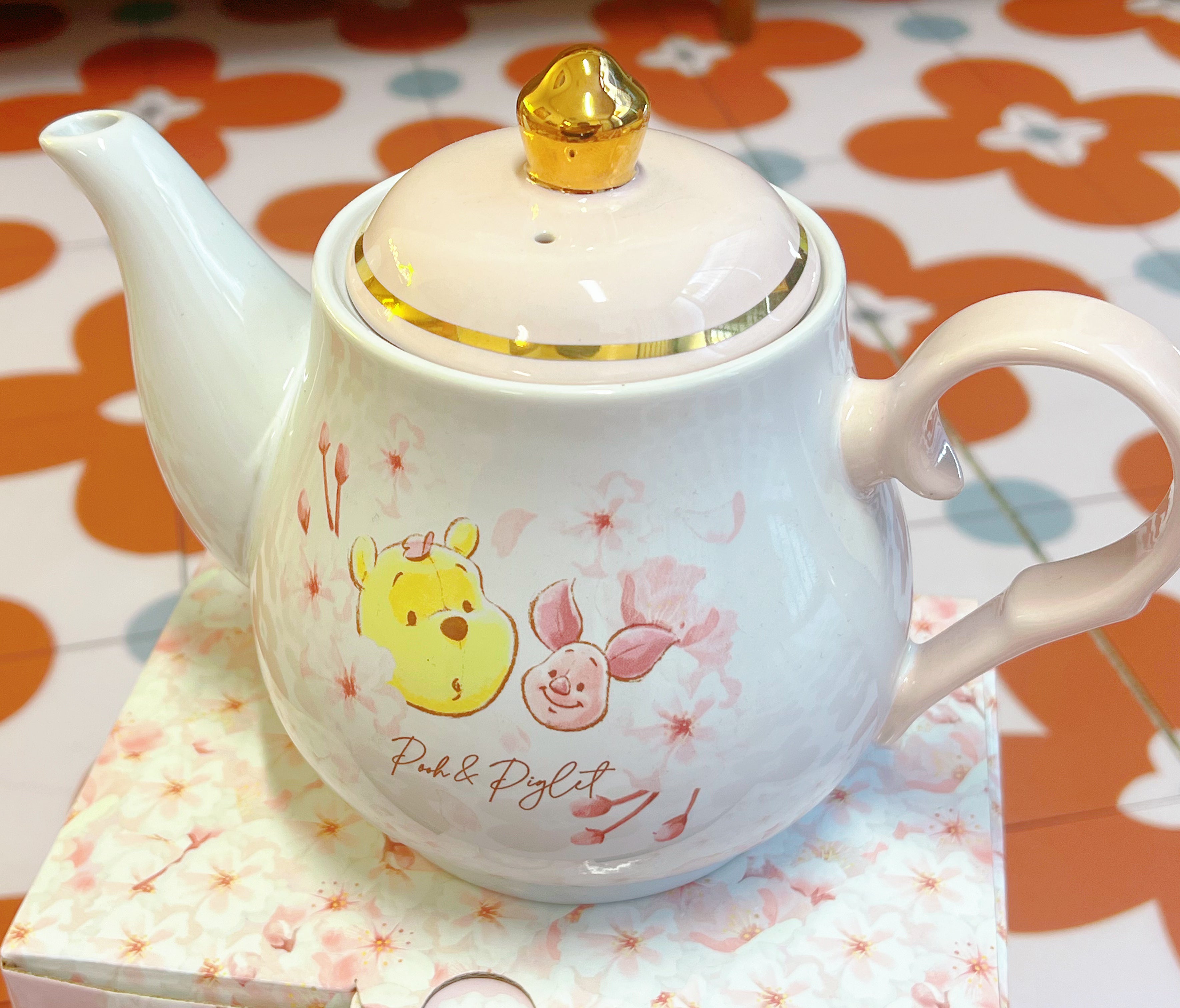 Tokyo Disney 东京迪斯尼プーさん&ピグレット ティーポット 噗噗/小熊维尼/维尼熊茶壶 樱花SAKURA