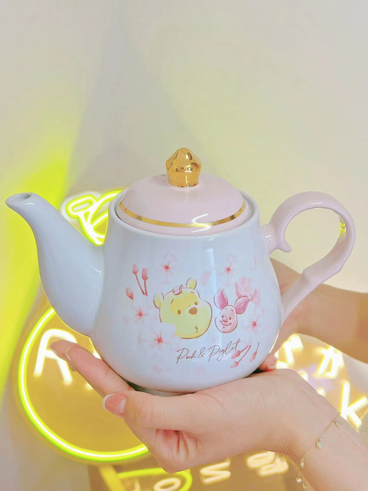 Tokyo Disney 东京迪斯尼プーさん&ピグレット ティーポット 噗噗/小熊维尼/维尼熊茶壶 樱花SAKURA