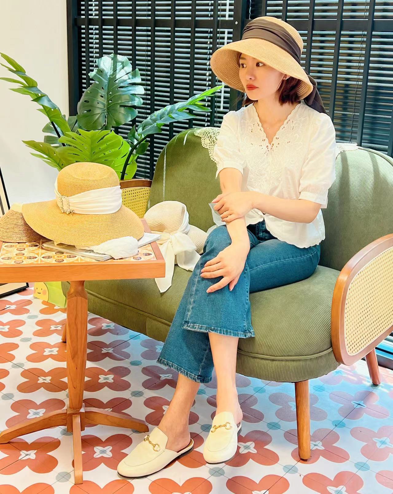 日本Override Chapeau d ‘ 可折叠防晒帽 夏日草帽 圆顶渔夫帽 头围可调节 帽高12cm 帽檐11cm