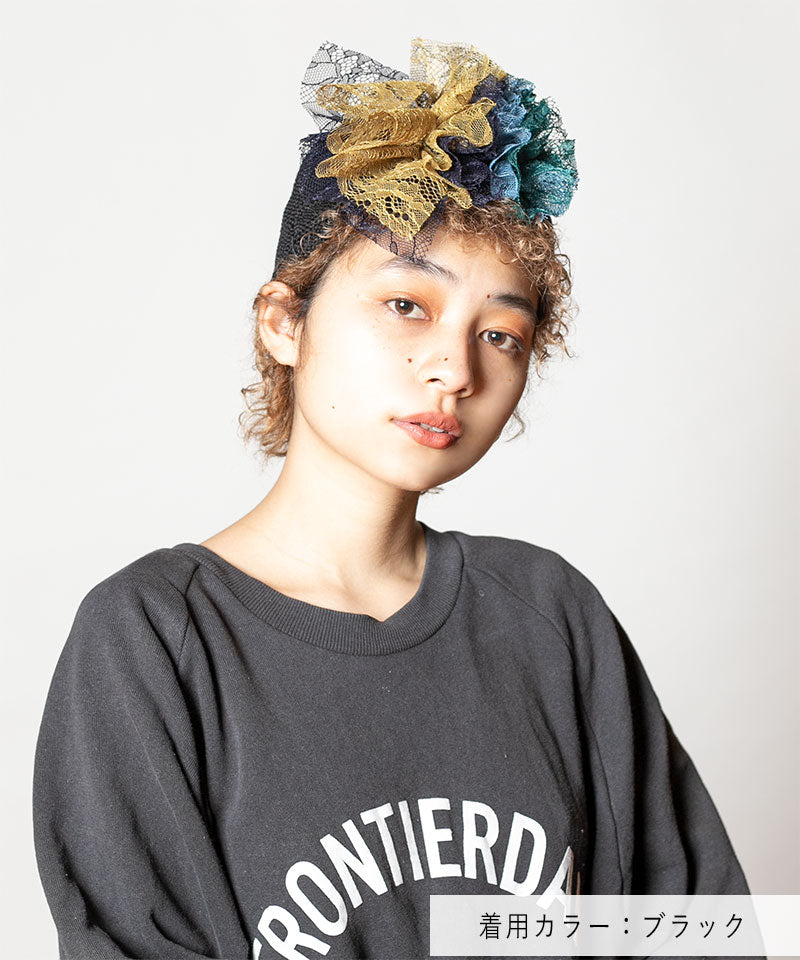 日本CA4LA发饰 发箍 SoftPom拼色蕾丝花饰发带 两色选