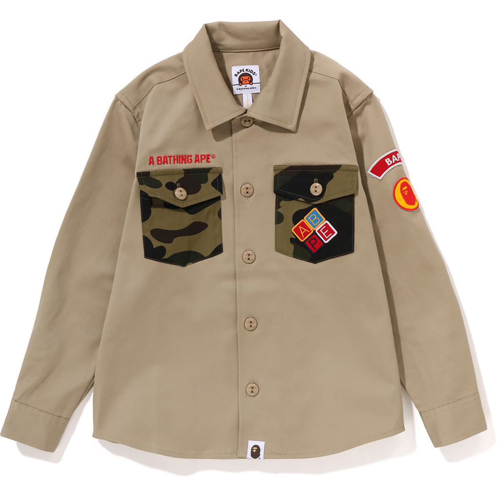 BAPE KIDS bape boy scout shirt BAPE儿童款长袖衬衫 迷彩口袋 120码