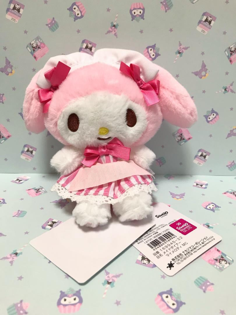 日本 SANRIO 三丽鸥 饮茶系列 咖啡厅女仆装蝴蝶结 美乐蒂毛绒S公仔 约H18cmxW24cmxD12cm