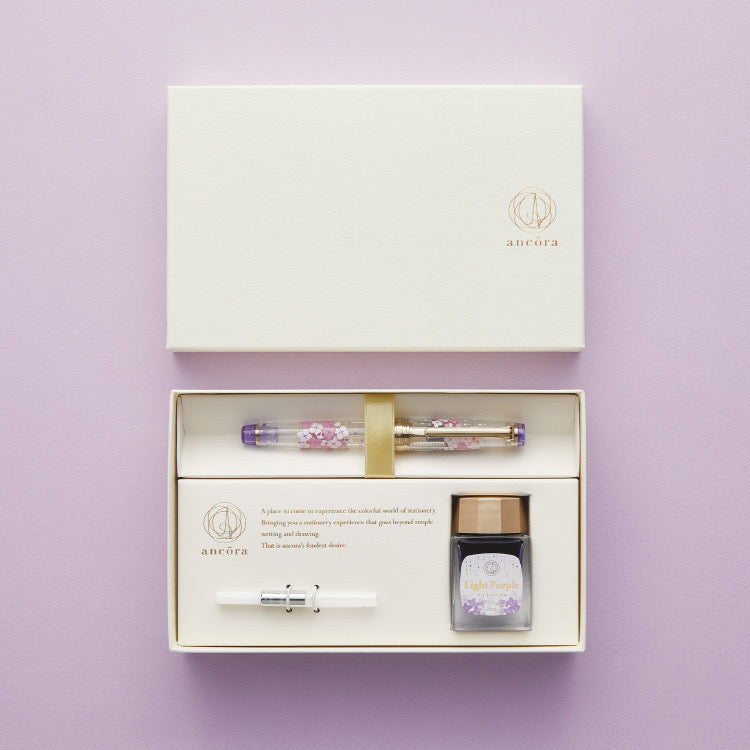 日本ANCORA钢笔 期间限定 紫阳花钢笔套盒(笔尖14K,MF(中细字))