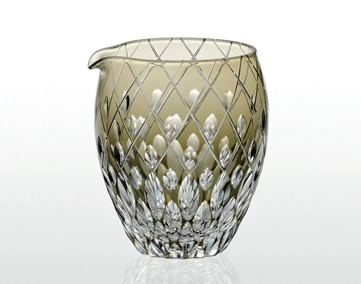 KAGAMI 江戸切子 冷酒片口壶 350cc 酒器 伝統工芸士 篠崎英明作 (J66-2641BLK) 带木盒